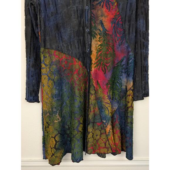 Palila Cardigan Embroidered Batik Tie Dye Velvet Boho Art to Wear Blue Size S - Picture 4 of 11